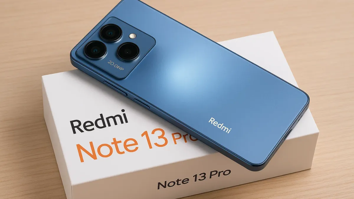 Blue smartphone on white box